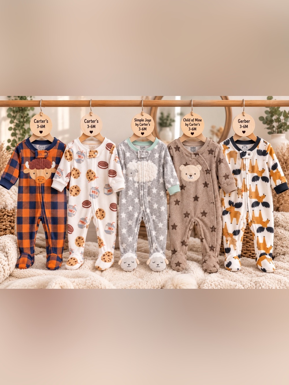 Baby Boy 3–6M Fleece Sleeper Bundle | Carter’s, Gerber & Simple Joys | 5 Piece